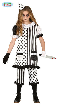Feestbazaar Horror Clown Kostuum Meisje Zwart/Wit