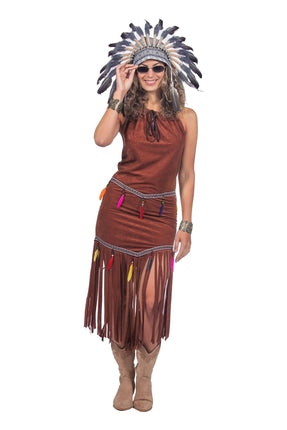 Feestbazaar Indianen Jurk Franjes Festival Bruin Dames