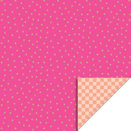 Feestbazaar Inpakpapier Dubbelzijdig Hartjes Gold/Pink - Peach