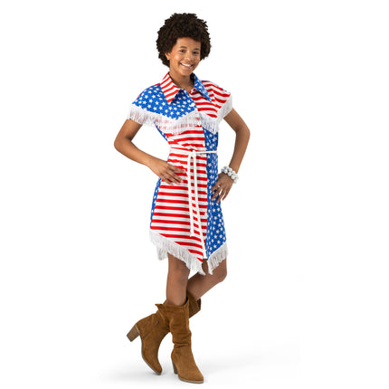 Feestbazaar Jurk Dames USA Vlag Franjes