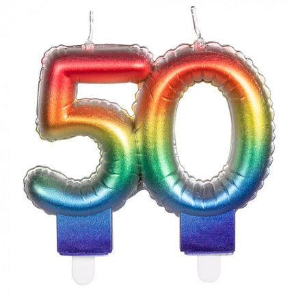 Feestbazaar Kaarsje Regenboog Cijfer 50