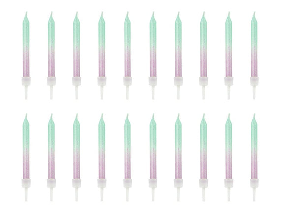 Feestbazaar Kaarsjes Gradient Glitter Lila/Mint (20st)