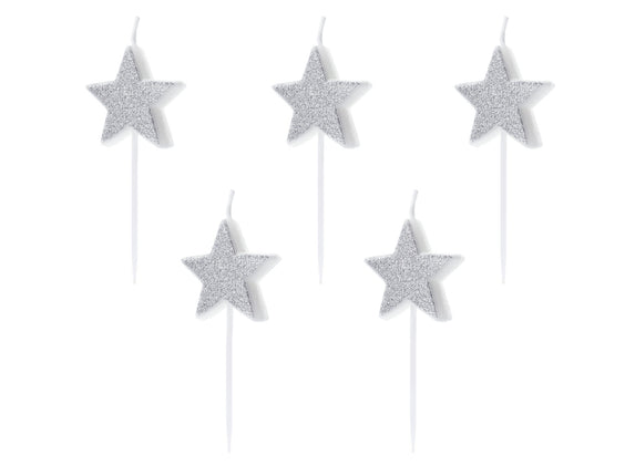 Feestbazaar Kaarsjes Sterren Glitter Zilver (5st)