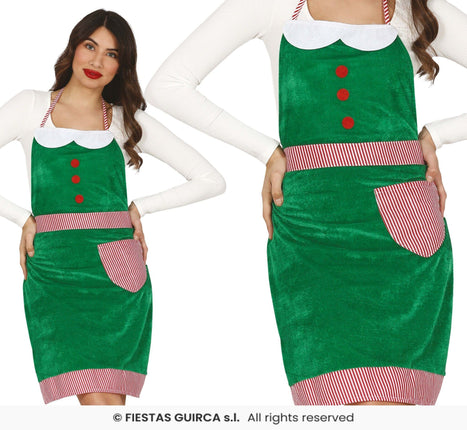 Feestbazaar Kerst Schort Elf Fluweel Groen Vrouw