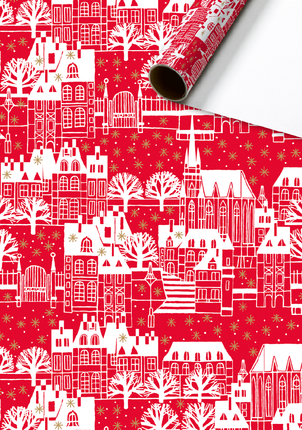 Feestbazaar Kerstdorp Cadeaupapier Rood