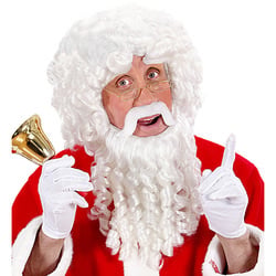 Feestbazaar Kerstmanpruik krul met baard, snor en wenkbrauwen