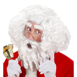 Feestbazaar Kerstpruik krul met baard, snor en wenkbrauwen