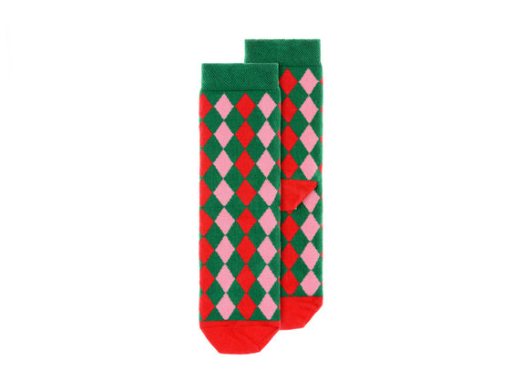 Feestbazaar Kerstsokken kind Ruit Rood/Groen