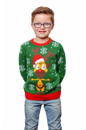Feestbazaar Kersttrui groen rendier kind
