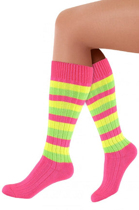 Feestbazaar Kniekousen Roze Neon Gestreept