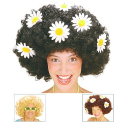 Feestbazaar Krulpruik Daisy zwart oversized met bloemen