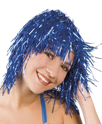 Feestbazaar Lametta pruik blauw