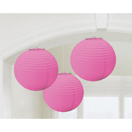 Feestbazaar Lampionnen Set Donker Roze - 3 Stuks