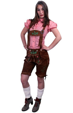 Feestbazaar Lederhose bruin kort model dames (echt leer)