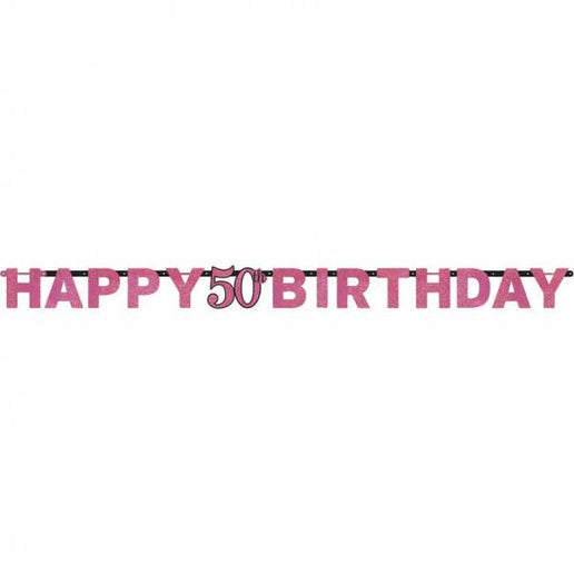 Feestbazaar Letterslinger glitter Happy 50th Birtday pink