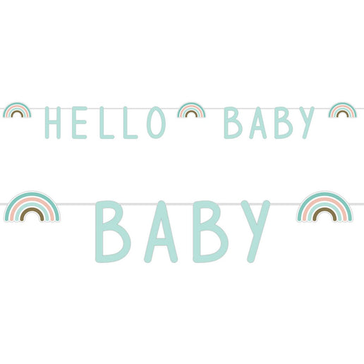 Feestbazaar Letterslinger 'Hello Baby' Rainbow Mintgroen (1,4m)