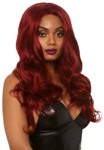 Feestbazaar Long Wavy Pruik Winny Burgundy