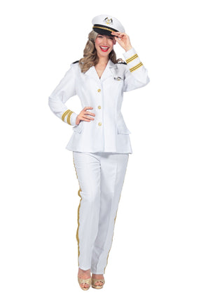 Feestbazaar Luxe Navy Officier Kostuum Wit Dames
