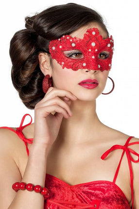 Feestbazaar Masker stof met parels rood