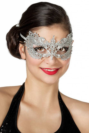 Feestbazaar Masker stof met steentjes zilver