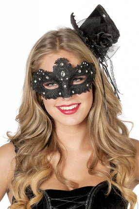 Feestbazaar Masker stof met steentjes zwart
