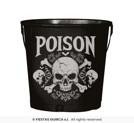 Feestbazaar Metalen Emmertje Halloween Poison Doodskop (19x23cm)
