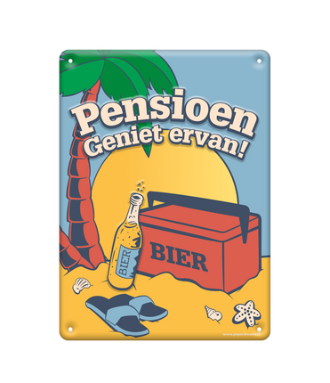 Feestbazaar Metalen Tekstbord Pensioen (22x16,5cm)