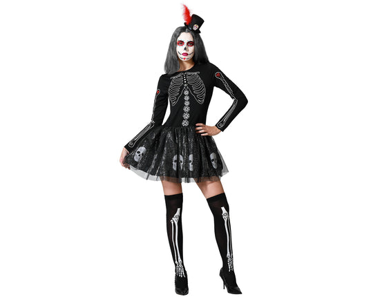 Feestbazaar Muertos Halloween Jurkje Dames Zwart Schedels