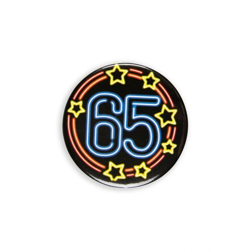 Feestbazaar Neon Button 65 Jaar (5,5cm)