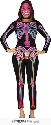 Feestbazaar Neon Jumpsuit Zwart Skelet Vrouw