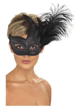 Feestbazaar Oogmasker Venetië Zwart met veren