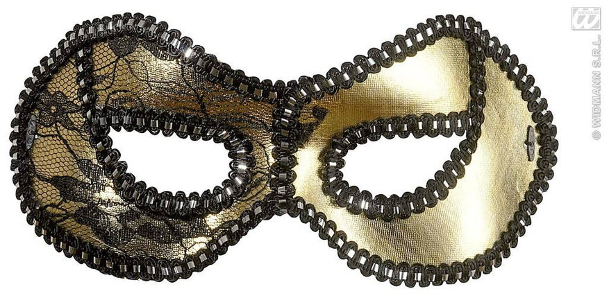 Feestbazaar Oogmasker zwart/goud met kant op ogen
