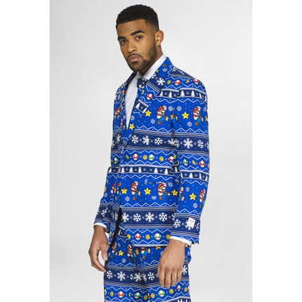 Feestbazaar Oppostuits Maatpak Heren Kerst Super Mario Blauw