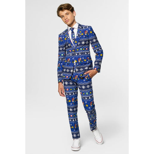 Feestbazaar Opposuits Maatpak Tiener Jongens Kerst Super Mario Blauw
