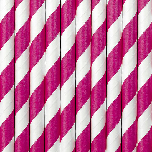 Feestbazaar Papieren rietjes Pink/Wit gestreept 10 stuks