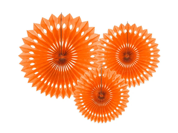 Feestbazaar Papieren Waaiers Set Oranje 3-delig