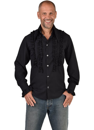 Feestbazaar Party Blouse Rouches Zijden Zwart