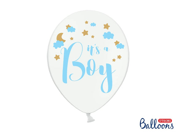 Feestbazaar Pastel Puur Witte Ballonnen It's A Boy Blauw/Goud (6st)