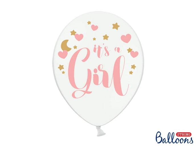 Feestbazaar Pastel Puur Witte Ballonnen It's A Girl Pink/Goud (6st)