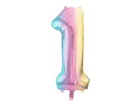 Feestbazaar Pastel Regenboog Folieballon Cijfer 1 (86cm)