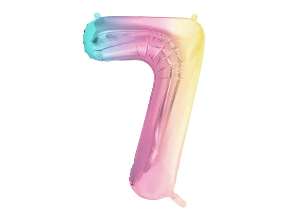Feestbazaar Pastel Regenboog Folieballon Cijfer 7 (86cm)