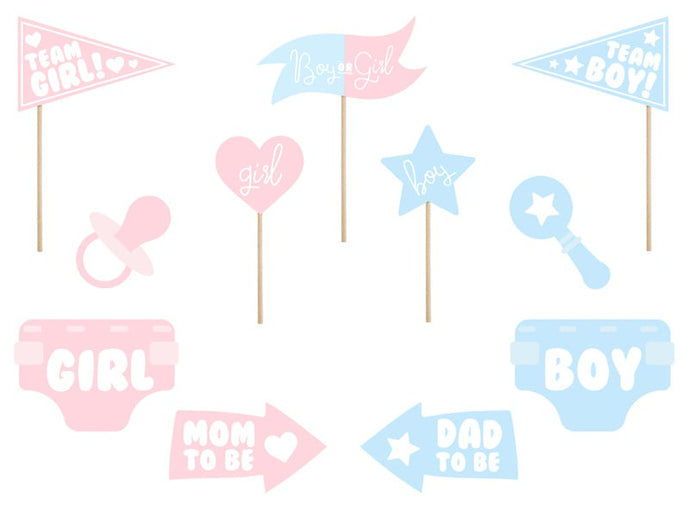 Feestbazaar Photo Booth Props Gender Reveal Party - 11 Stuks
