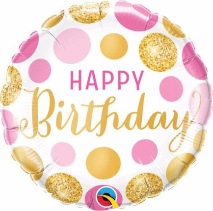 Feestbazaar Pin & Gold stippen Happy birthday folie ballon 45cm