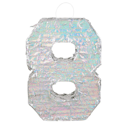 Feestbazaar Piñata cijfer 8 holografisch zilver (40x28cm)