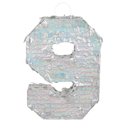 Feestbazaar Piñata cijfer 9 holografisch zilver (40x28cm)