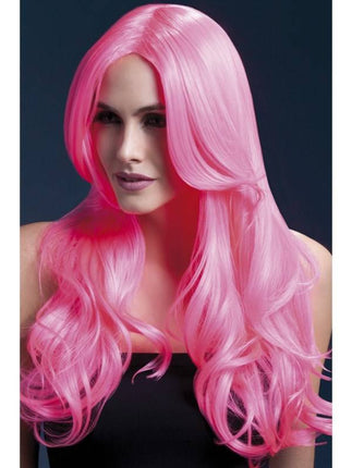 Feestbazaar Professionele pruik lang neon roze Khloe