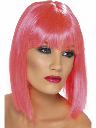 Feestbazaar Pruik Glam Neon pink