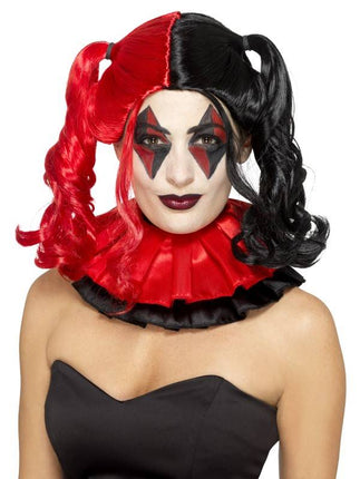 Feestbazaar Pruik harlequin rood-zwart