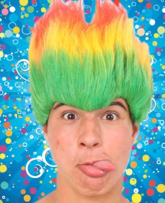 Feestbazaar Pruik X-plosion rood/geel/groen