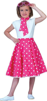 Feestbazaar Rock and roll rok kind met sjaaltje roze/wit